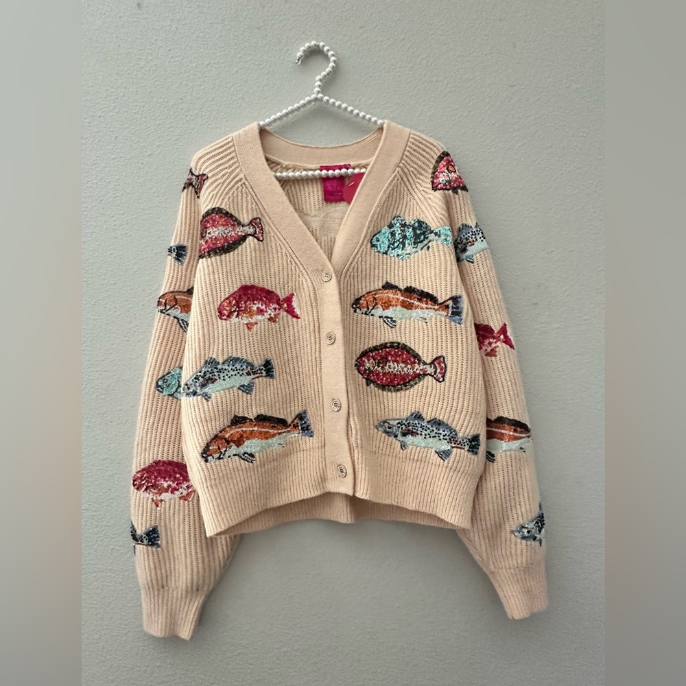 NWT • QUEEN OF SPARKLES • QOS • FISH CARDIGAN • SIZE XS